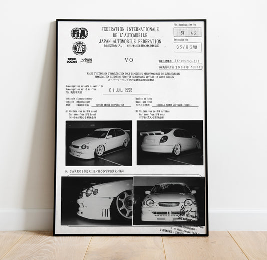 Toyota Corolla Liftback BTCC - FIA Homologation Poster