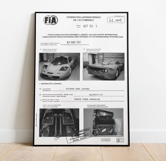 McLaren F1 GT - FIA Homologation Poster