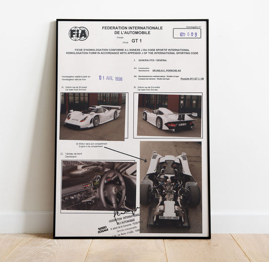 Porsche GT1 98 - FIA Homologation Poster