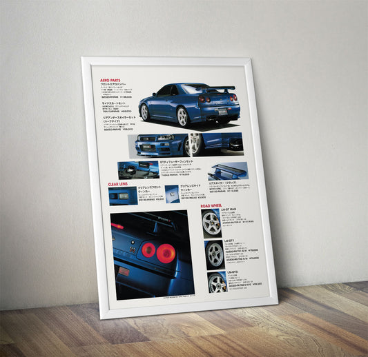 Nissan Skyline GT-R R34 Aero Parts Vintage Poster